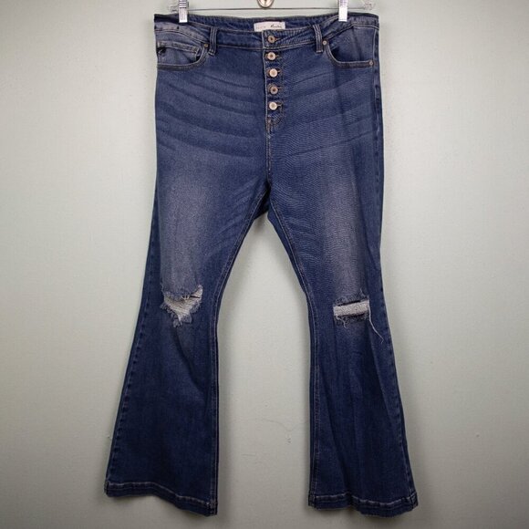 KanCan high rise button fly wide leg jeans-2XLP - Picture 1 of 6